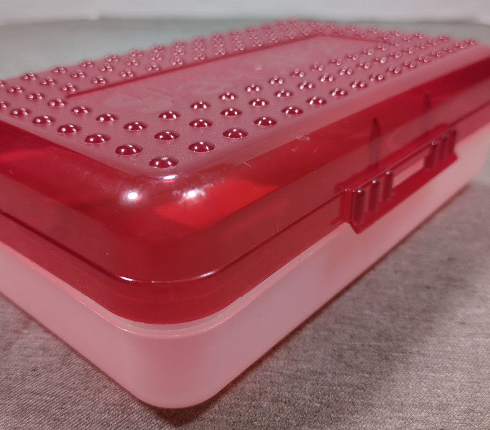 Spacemaker Vintage 1990s Plastic Pencil Case Box Red Top Frosted Bottom
