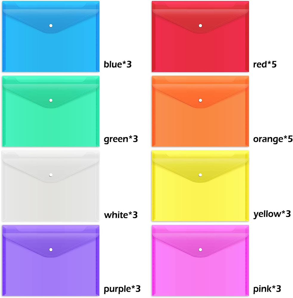 28 Plastic Envelopes Clear Document Folders Poly Envelope Transparent 8 Colors