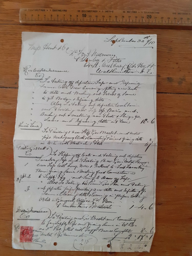 1910 letter detailed estimate for work