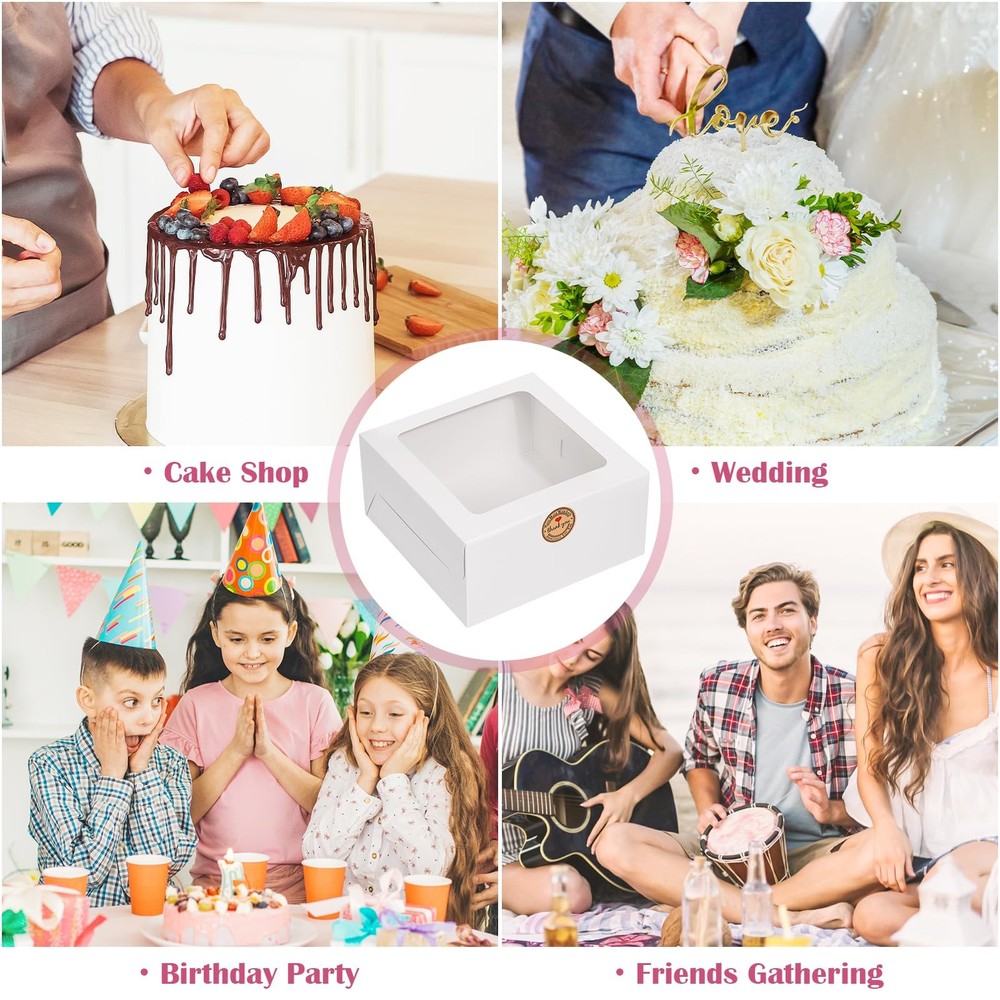 26pcs 8x8x4 Inches Cake Boxes White Bakery Boxes, White Bread Boxes with Wind...