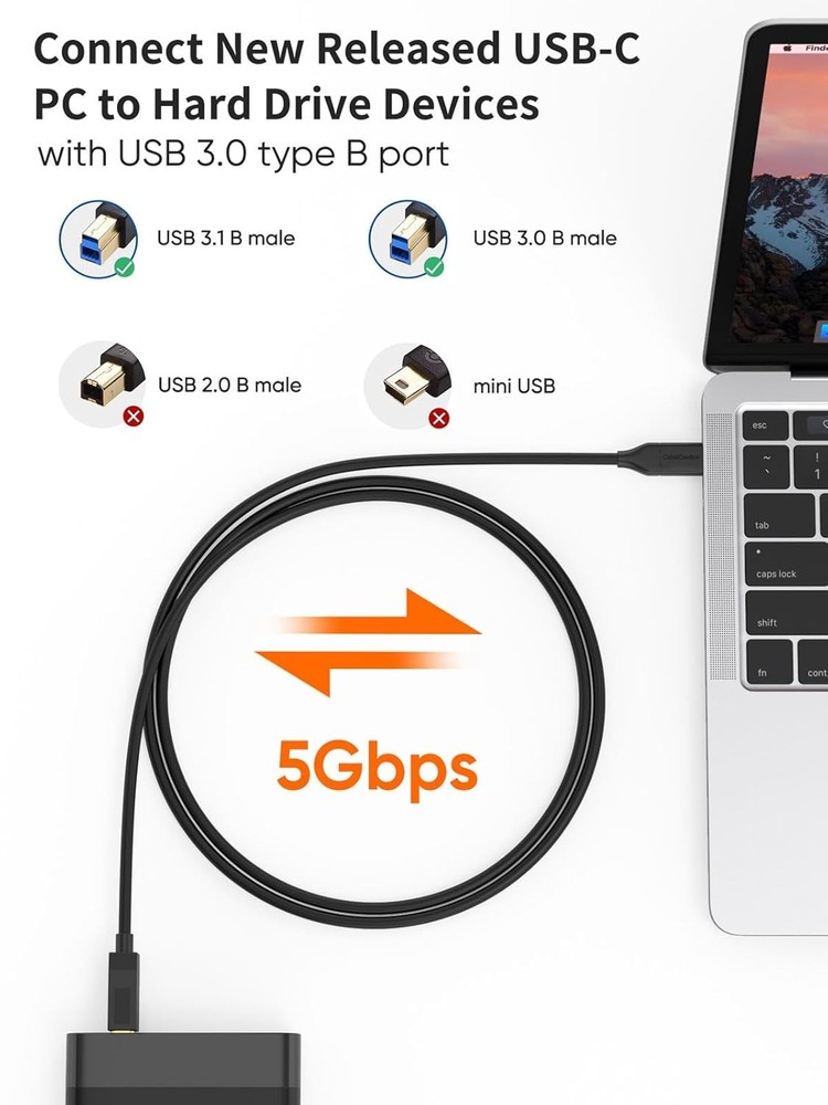 CableCreation USB-C to USB-B 3.1, USB 5Gbps Cable - 6FT, for Thunderbolt 6FT
