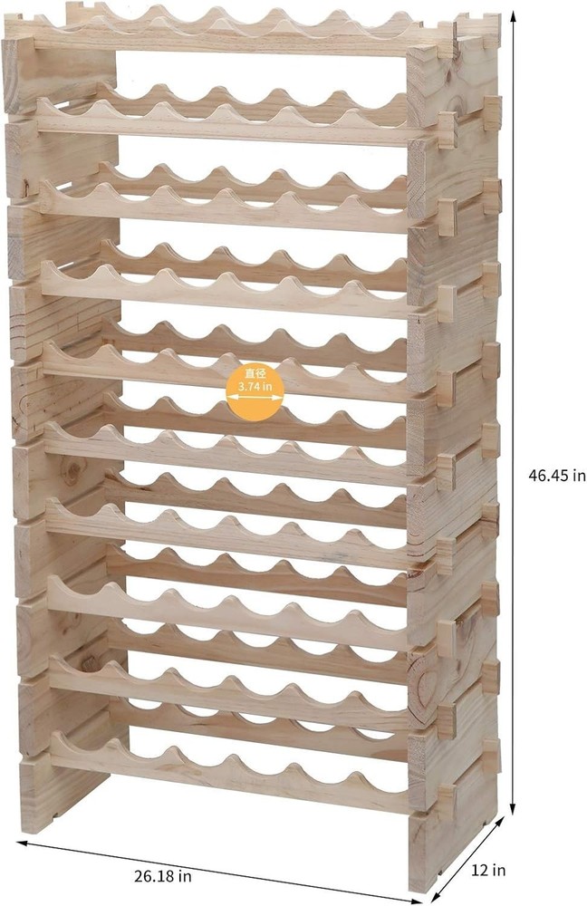 Solid Wood Stackable Wine Rack 60 Bottle Storage Cabinet Natural Finish
