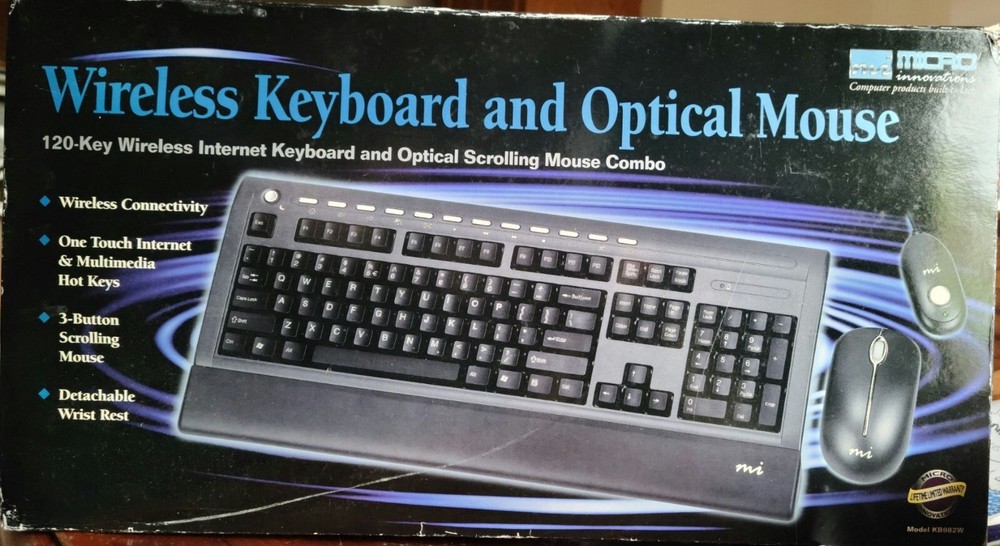 Wireless Keyboard Optical Mouse Micro Innovations #KB982W Desktop *READ FULL*
