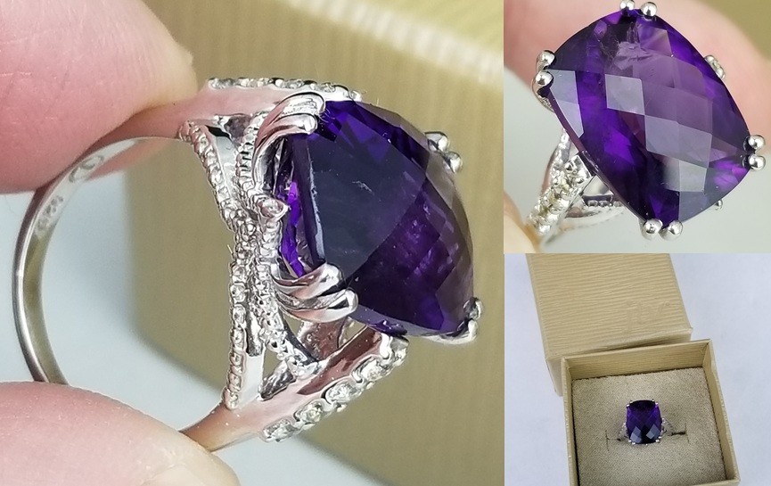 sterling silver ring 925 size 6 amethyst NEVER WORN BOX