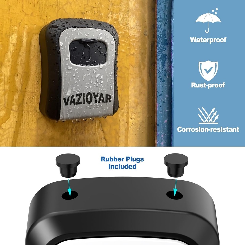 Waterproof Wall-Mounted Key Lock Box with 4-Digit Combo and Retractable Tether