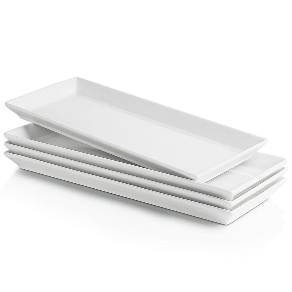 Sweese Porcelain Serving Platters 11.7" - Elegant White Rectangular Plates