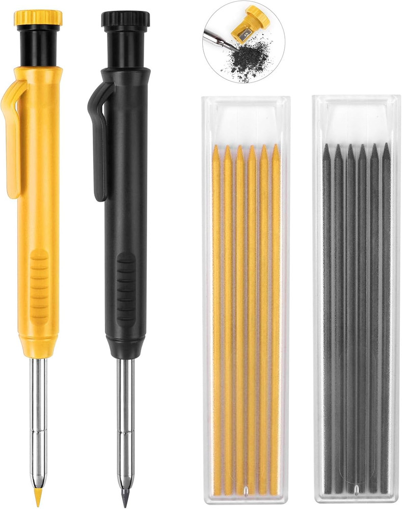 2 Pack Carpenter Pencils Construction Pencil with 12 Refills, Mechanical Carpent