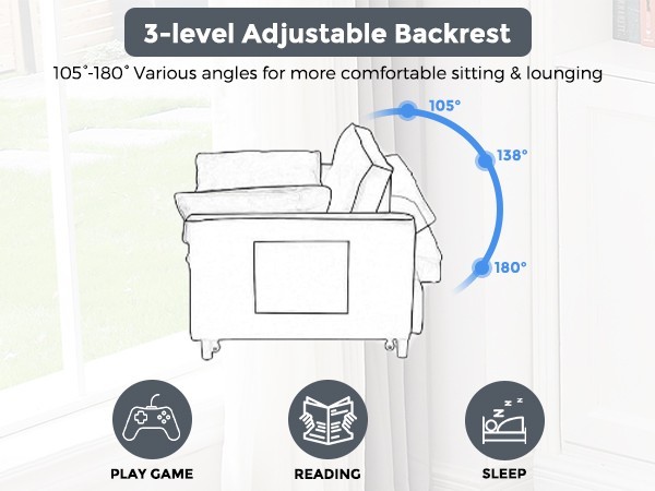 3 in 1 Convertible Sleeper Sofa Pull Out Bed Loveseat Couch Adjustable Backrest