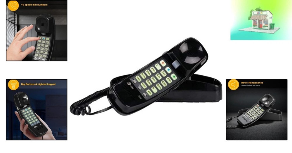 210 Basic Trimline Corded Phone - Wall-Mountable, Black, No AC Power Required