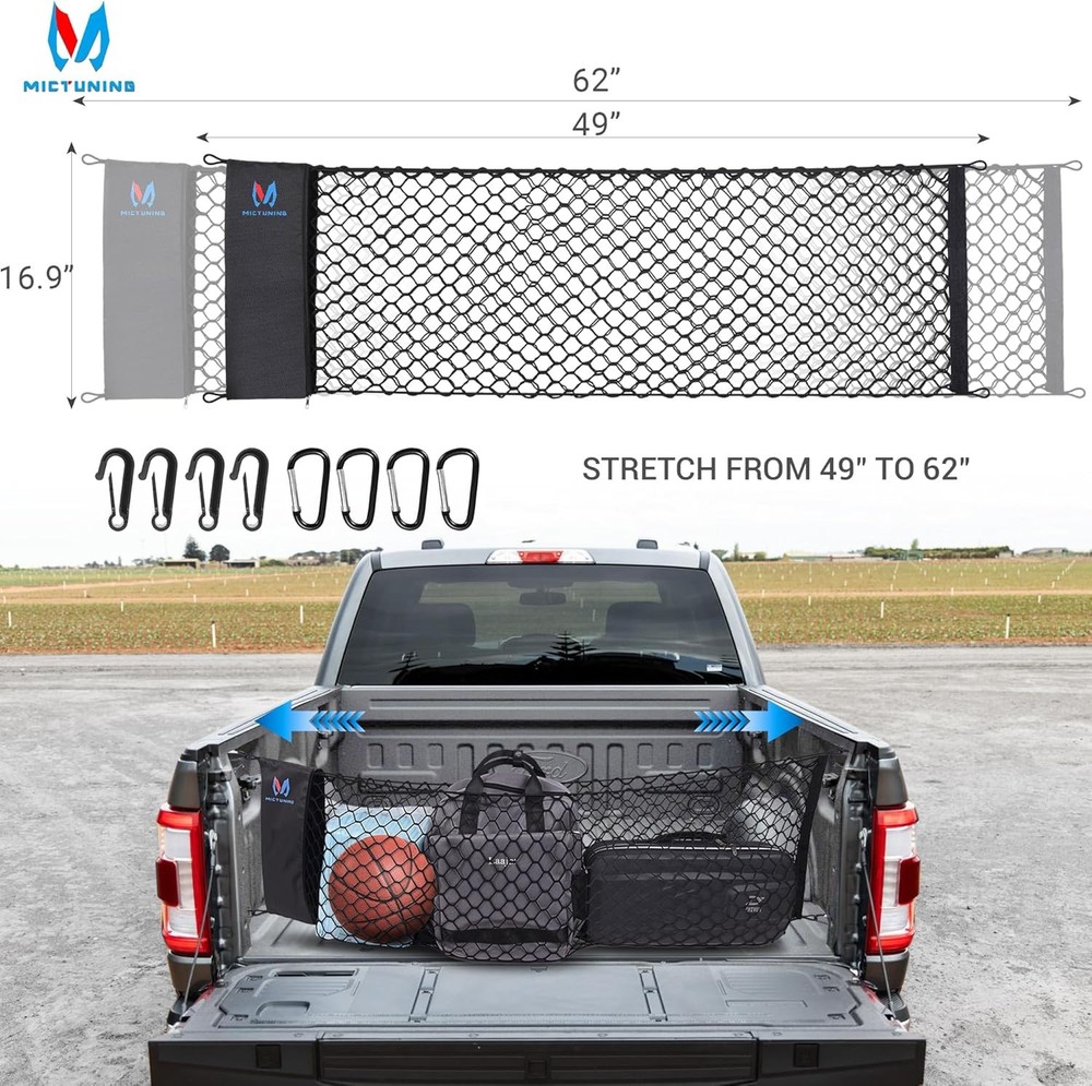 Truck Bed Cargo Net Highly Elastic Durable Storage Organizer Compatible for Che.