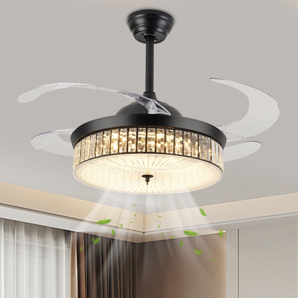 42 Inch Retractable LED Ceiling Fan Light with Remote Control and Timer