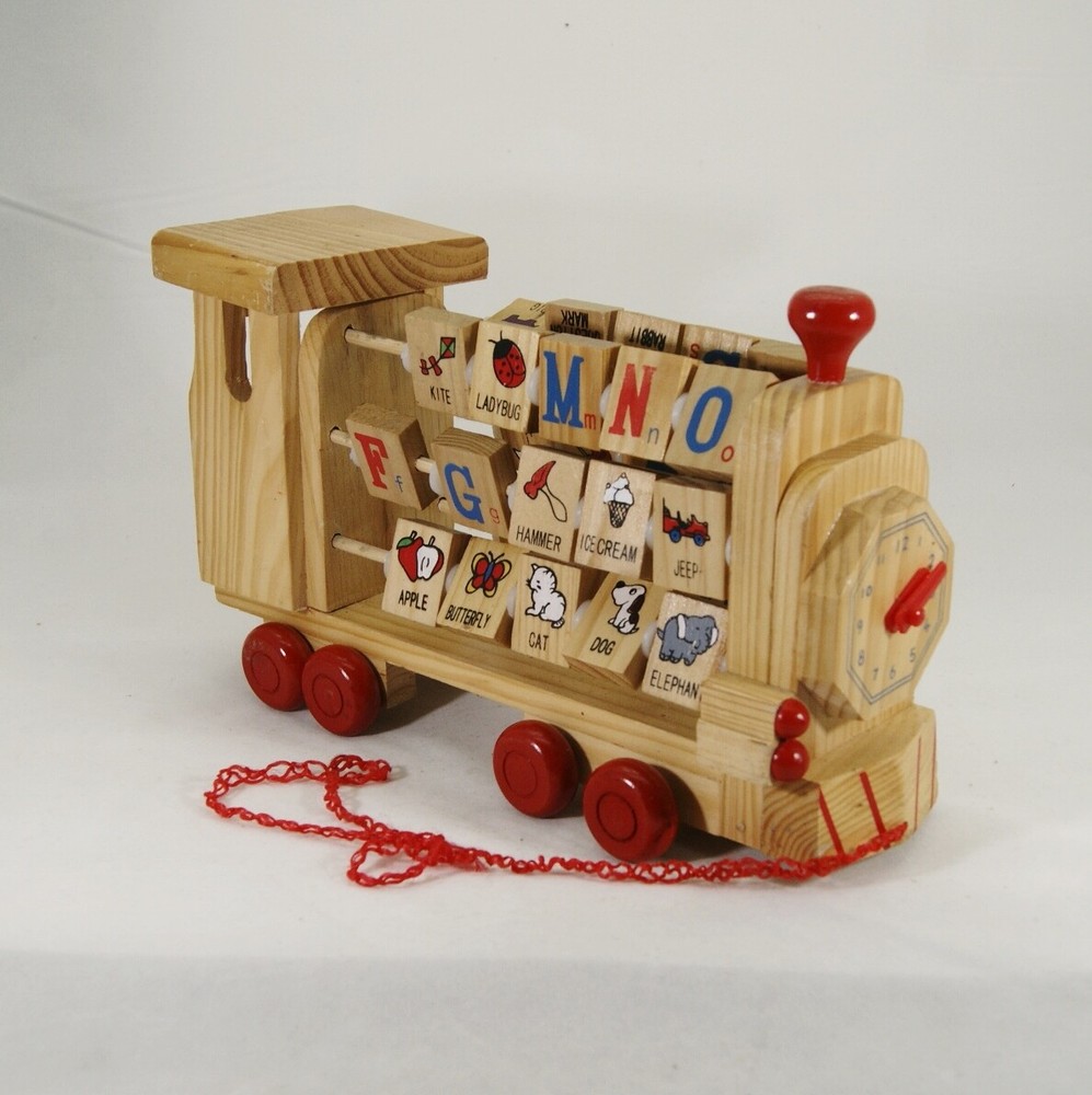 Vintage Wooden Train Engine Alphabet Push/Pull Toy