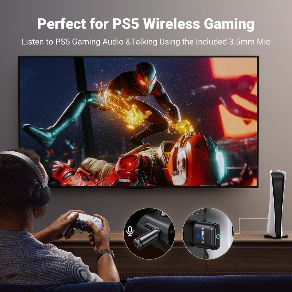 UGREEN Bluetooth 5.3 Adapter for PS4 PS5 USB Audio Transmitter APTX...
