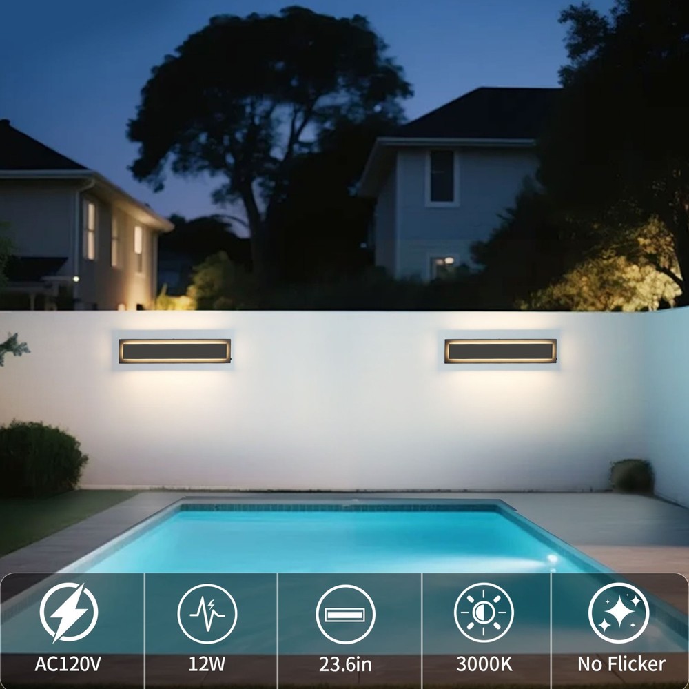 2-Pack 23.6 in. Black Wall Light