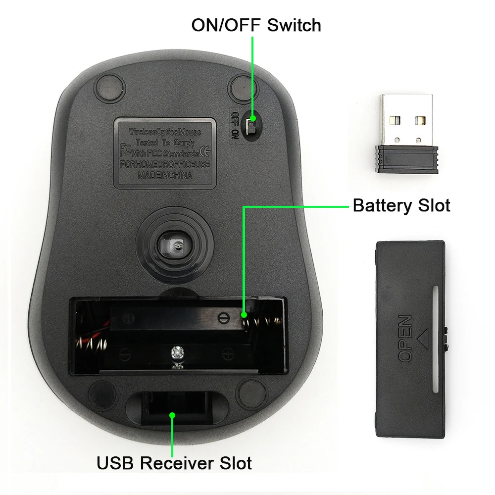 USB Wireless Mouse 2000DPI Adjustable Receiver Optical Computer 2.4GHz Comfort