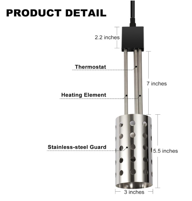Calentador de Agua 1500W Inmersion con Control de Temperatura y Apagado