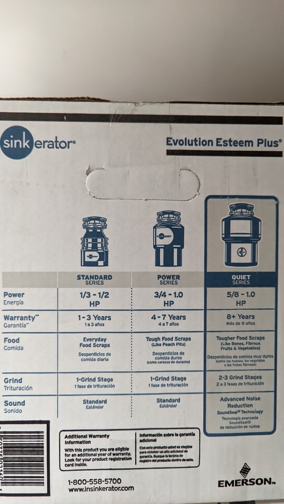 InSinkErator Evolution Esteem Plus 1HP Food Waste Garbage Disposer Disposal New