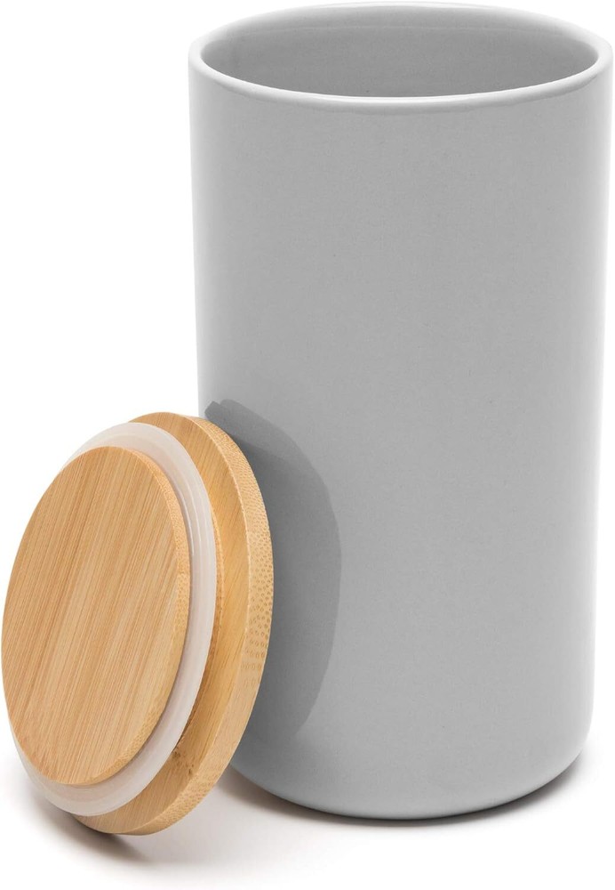 Waggo Simple Solid Ceramic Cookie Jar Or Pet Treat - Modern Light Grey