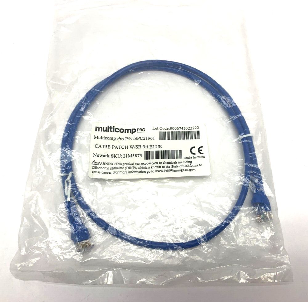 Multicomp SPC21961 Cat5E Patch Cable w/SR 3ft Blue