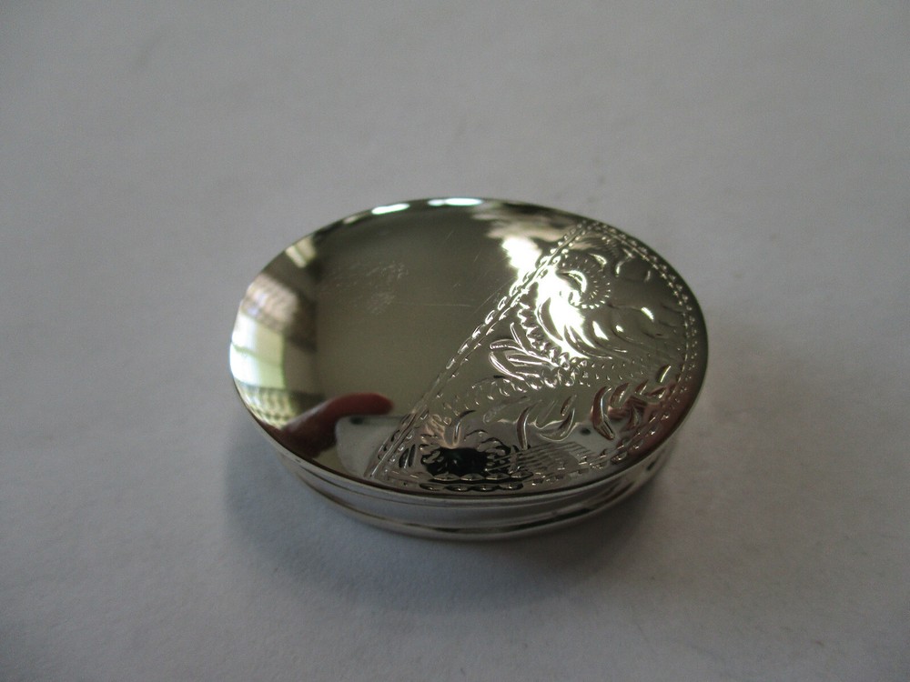 Sterling silver pill box oval shape half engraved half smooth gorgeous style