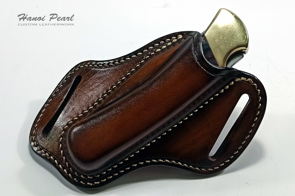 Custom 45 Degree Canted Leather Sheath for Buck 110 Folding Hunter