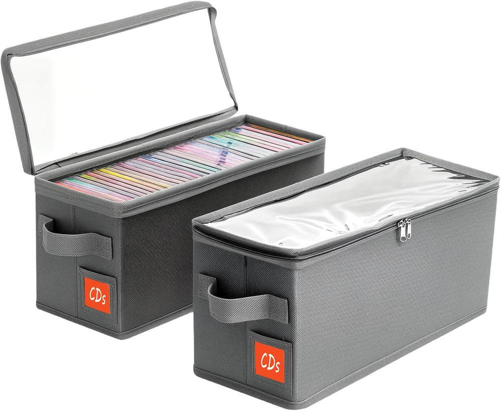 Stackable CD Holder & Storage Case - CD Storage Box Organizer with Lid & Handle