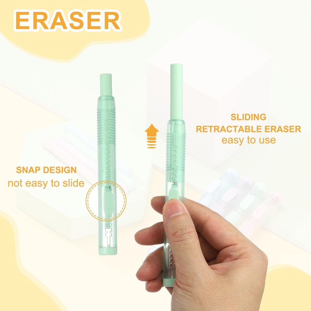 8 Pack Erasers, Pencil Erasers Large Eraser Push Pull Cute Soft, Green TPE