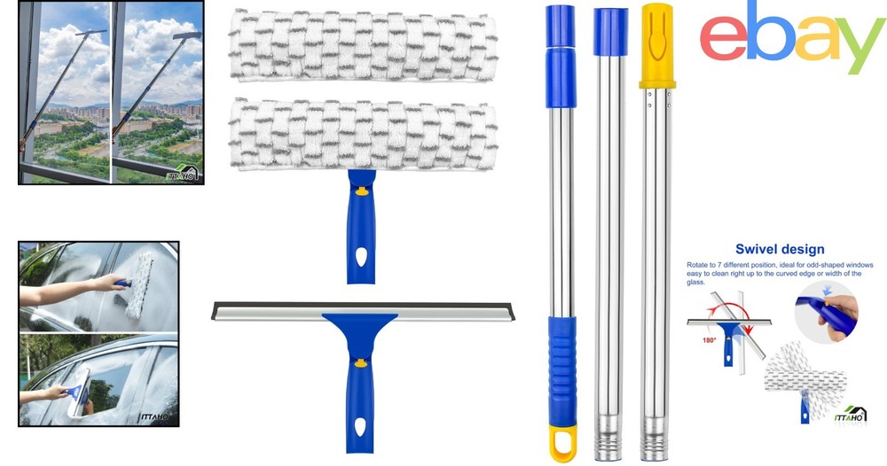 High Window Cleaning Tool with 12-Inch Squeegee and Stainless Handle