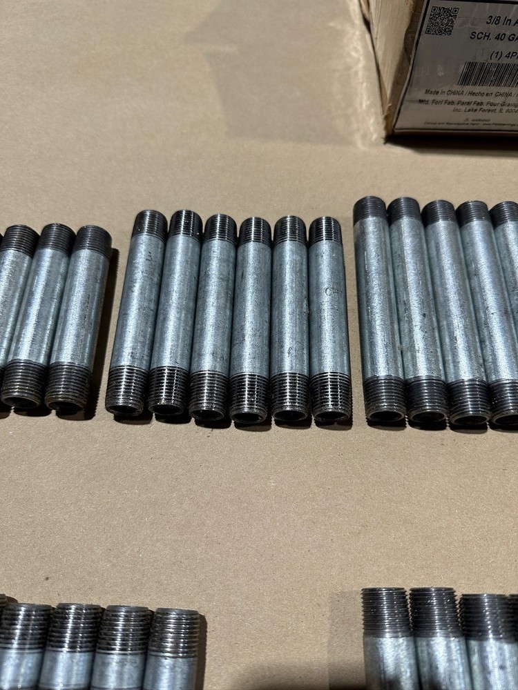 66x Pack Pipe Nipple Assorted Galvanized Steel 3/8" Dual Thread Multiple Sizes