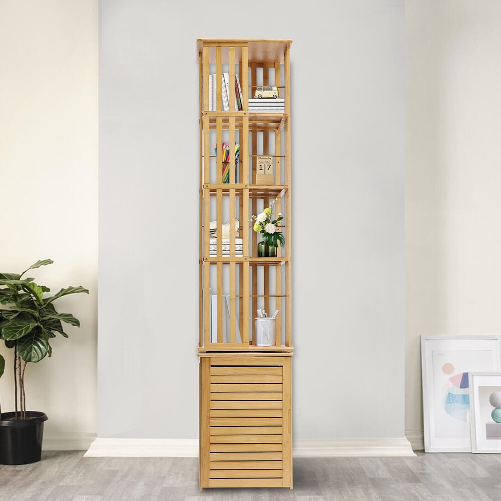 6-Tier Corner Bamboo Book Shelf Storage Display Holder Book Organization Stand