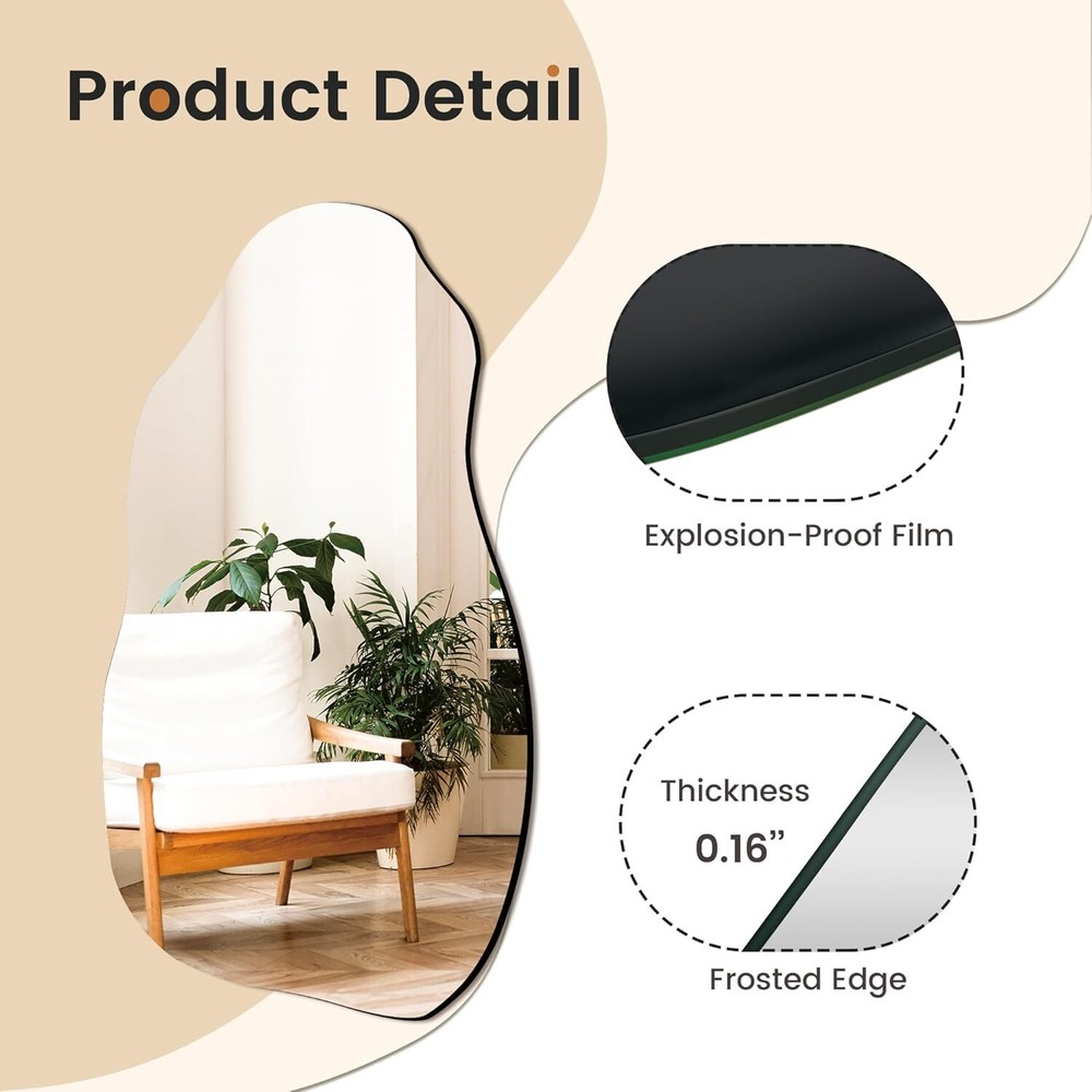 Irregular and asymmetrical wall mirror, modern decorative mirror hanging