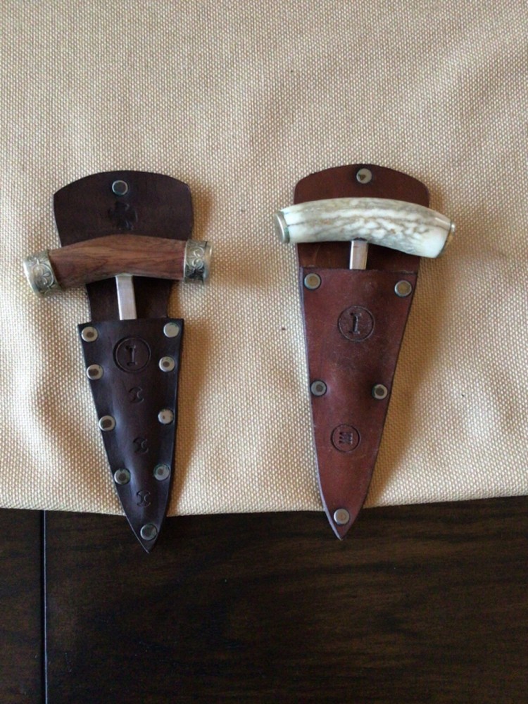 2 Vintage Handmade? Daggers 1 wood/Silver Handle 1 Bone/Brass Handle with Sheath