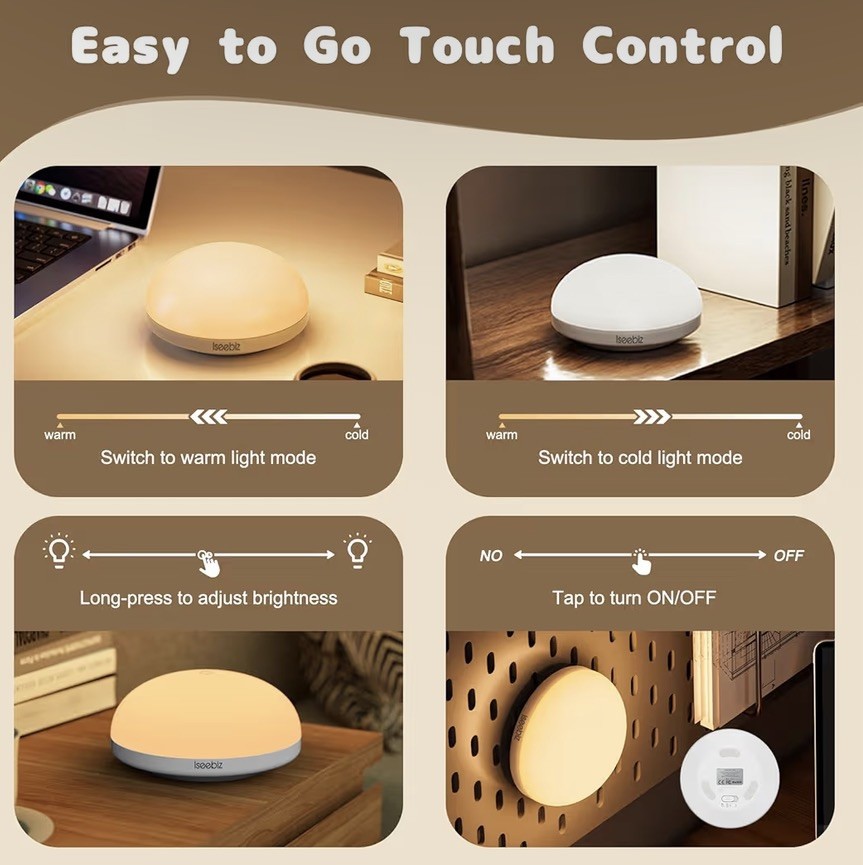 LED Control Smart Bedside Night Light Touch Lamp Bedside Wireless Rechargeable