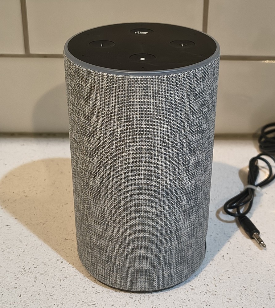 Amazon Echo 2nd Gen Smart Assistant Speaker |Heather Grey| w/ Aux Cable - TESTED