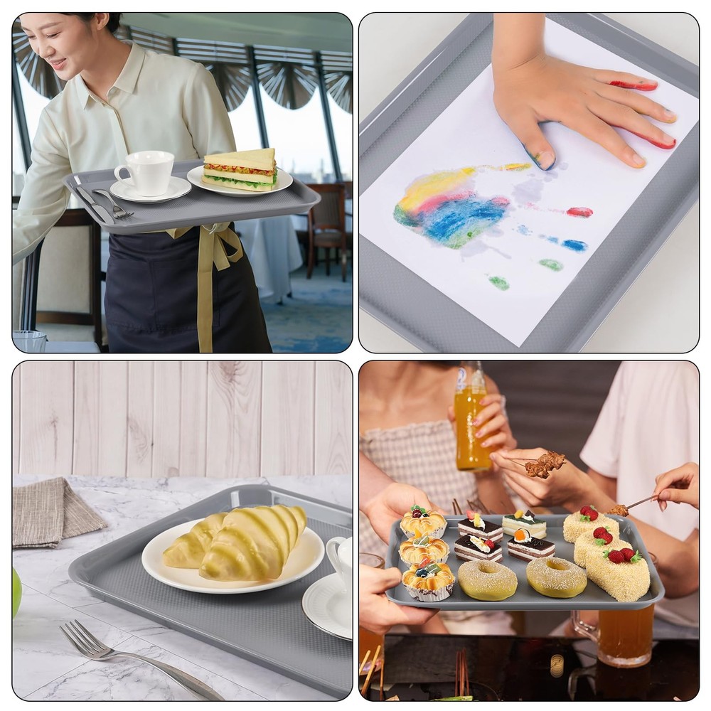 12-Pack Plastic Fast Food Service Trays, Rectangular Cafeteria Tray