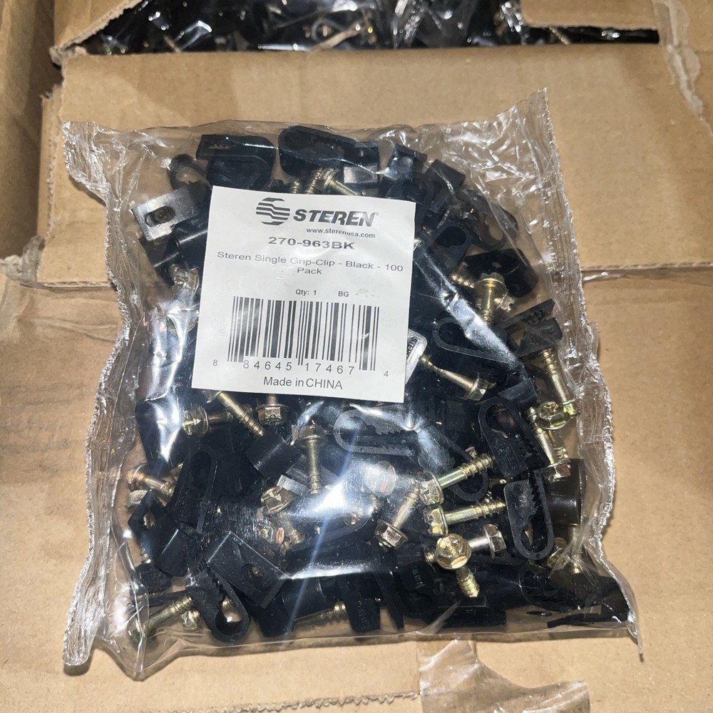 Steren Single Black Grip-Clip Cable Mounting Clips -100 Pack