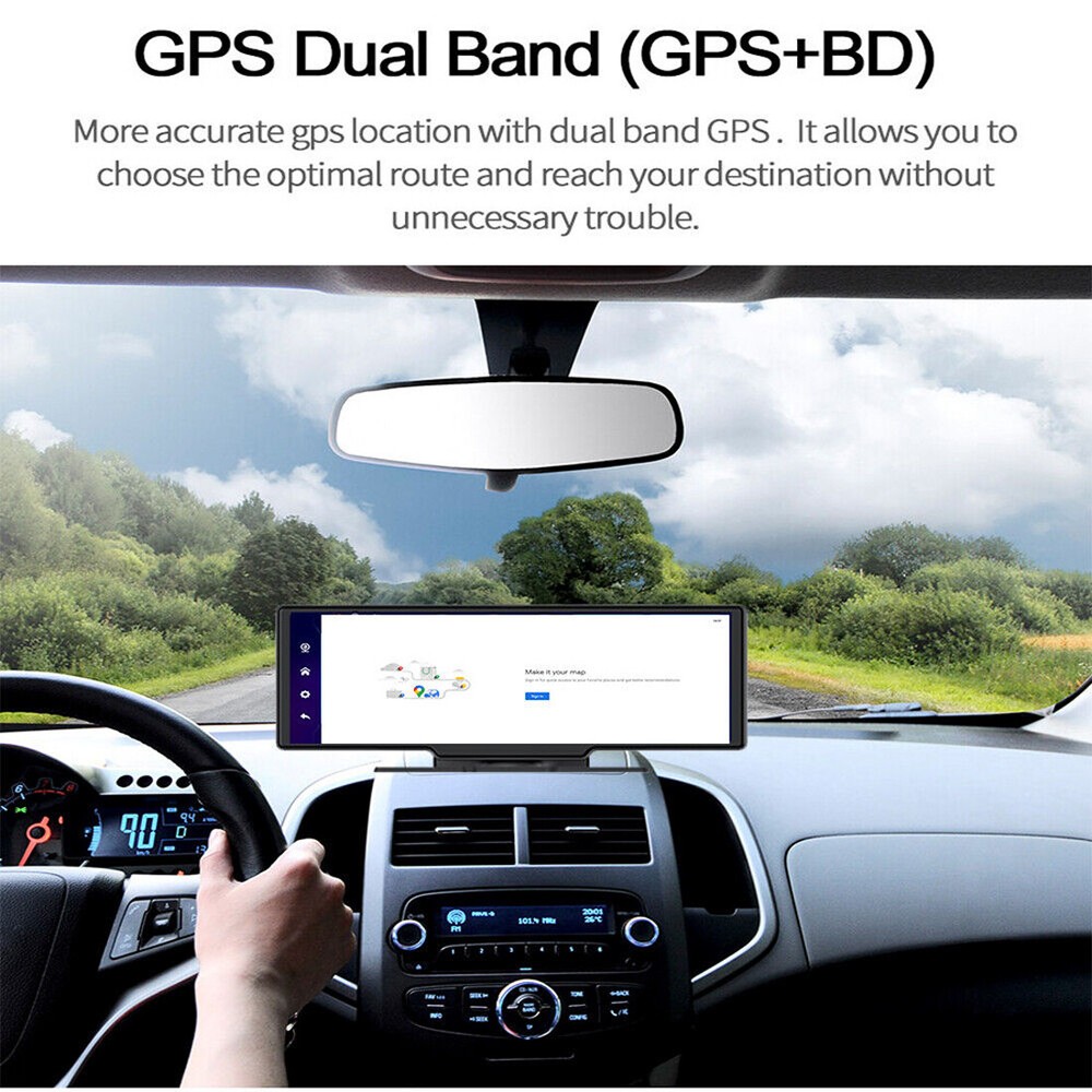 Car Dashboard Carplay&Android Auto Dash Camera Android 10 Rearview Mirror DVR