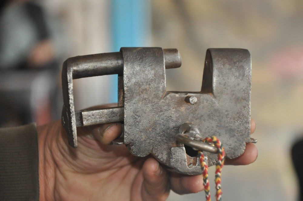 Vintage Iron Unique Typical Shape Handcrafted Solid Heavy Padlock