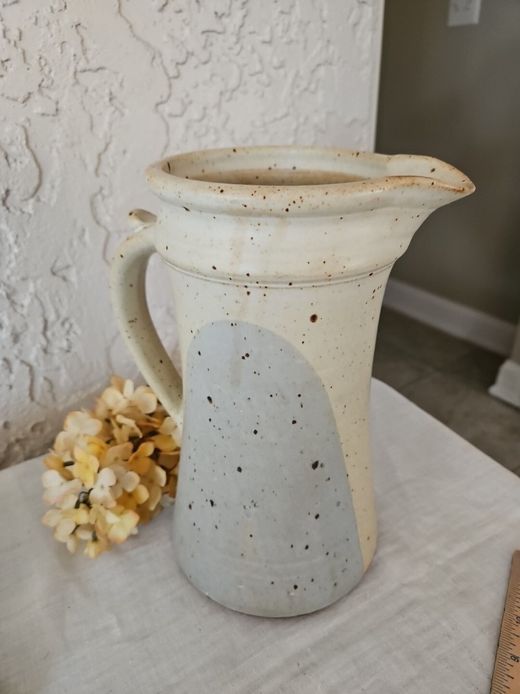 Pottery Pitcher Earth Tones Speckled Signed
