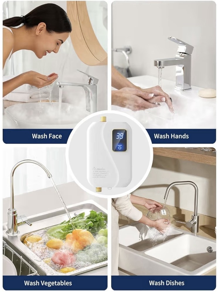 Bangox Tankless Electric Water Heater 110V 3000W Instant Hot Water System for RV