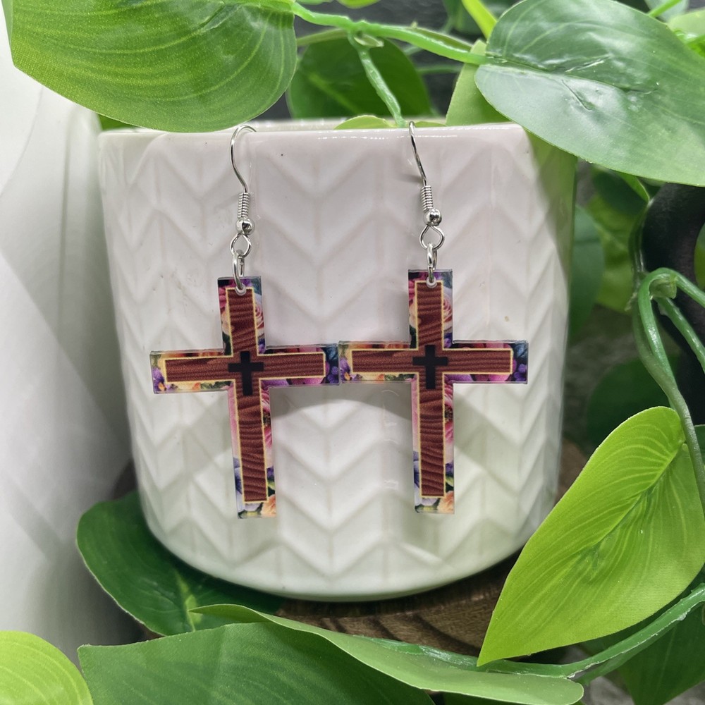 2” Silver-tone Acrylic Boho Cross Drop Dangle Earring Set New Free Ship B8221