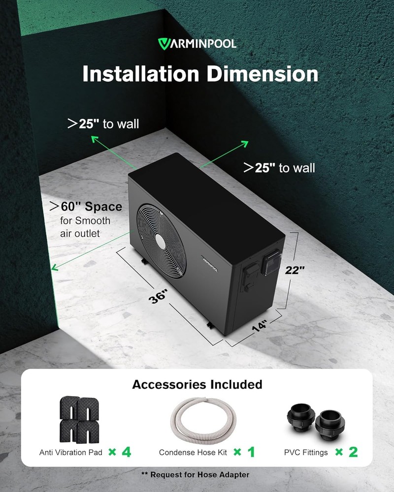 VARMINPOOL 30,000BTU Pool Heat Pump for Swimming Pools In-Ground & Spa Heater