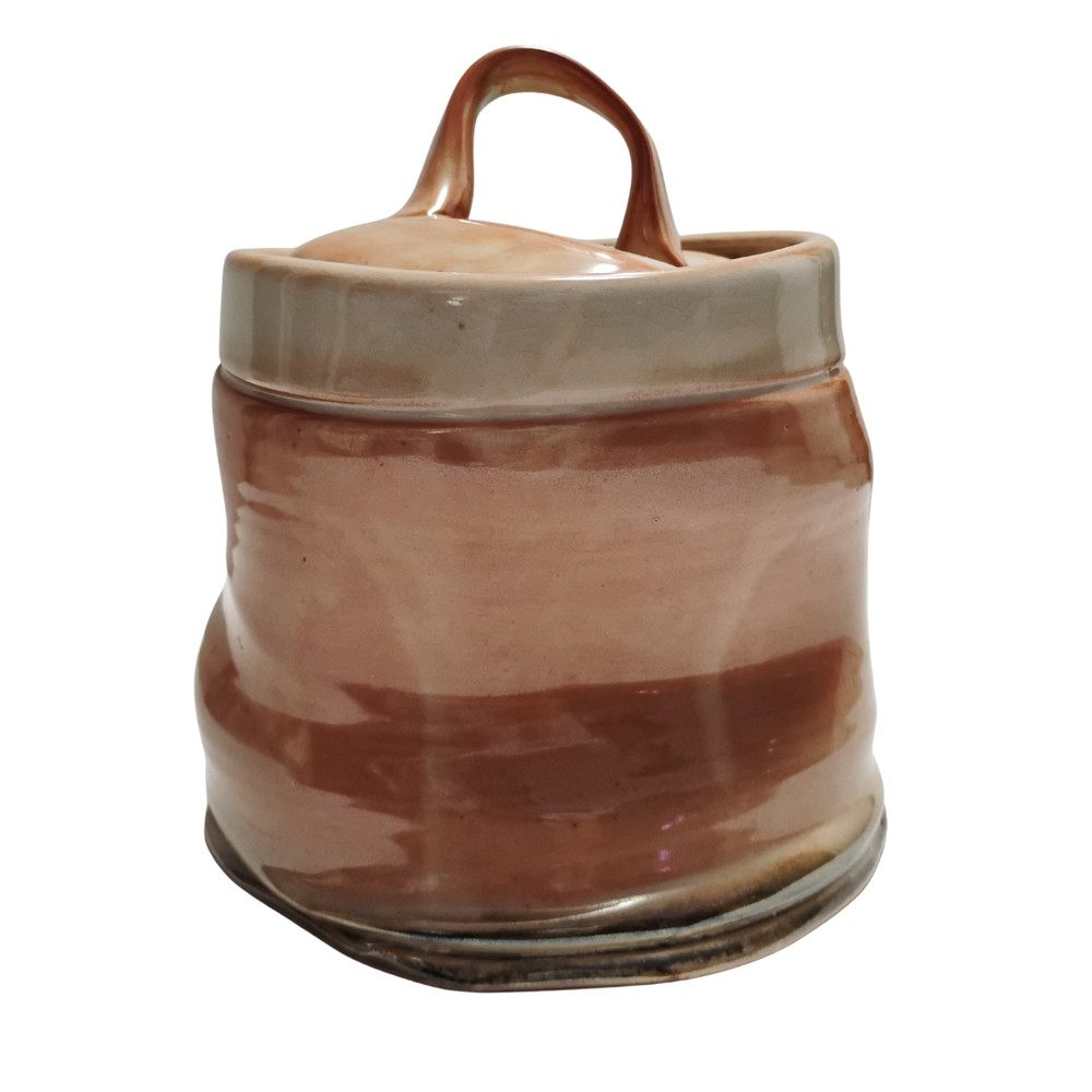 Signed Studio Pottery Lidded Canister | Gradient Peach Glaze | Handmade Ceramic