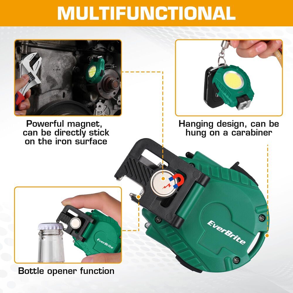 EverBrite 2Pack Rechargeable COB Keychain Work Light Magnetic Flashlight 6 Modes
