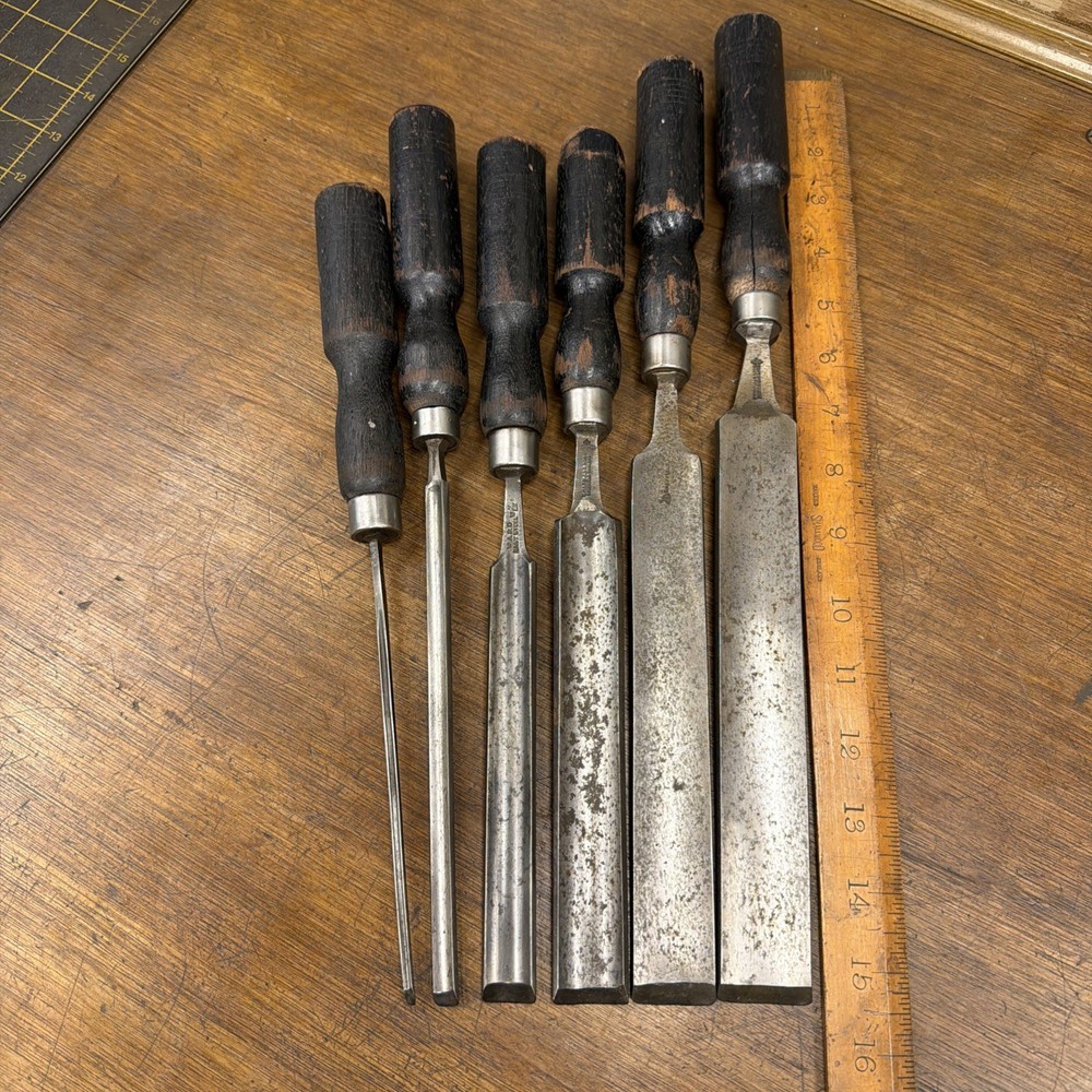 Vintage Paring Gouges Job Lot - X9 Marples / Ward Etc
