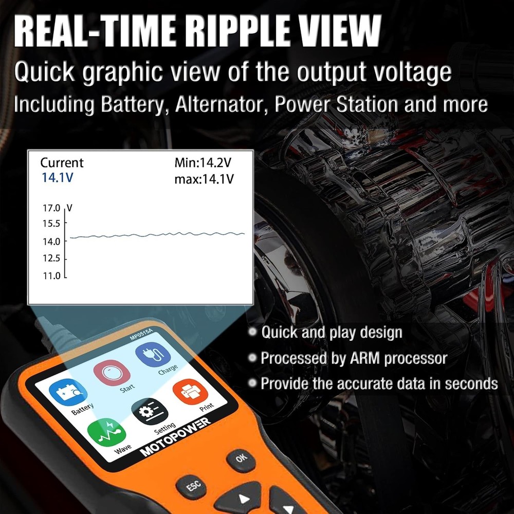12V Automotive Battery Tester - 100-2000 CCA with LCD Screen & Language Support