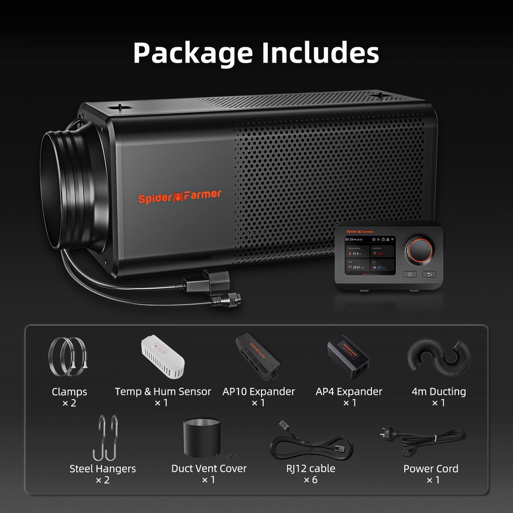 Spider Farmer 6" Inline Fan with Carbon Filter GGS Controller Ventilation System