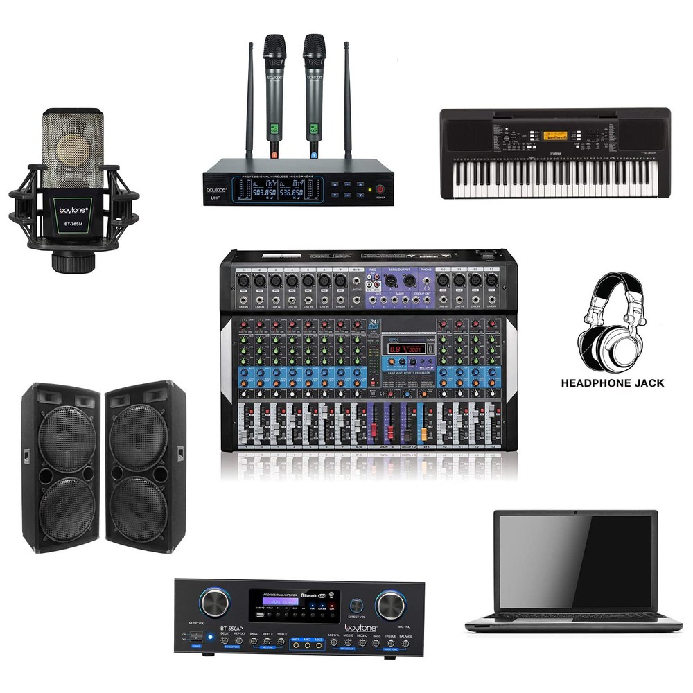 12-Channel Bluetooth Studio Audio Mixer - DJ Sound Controller Interface w/ USB