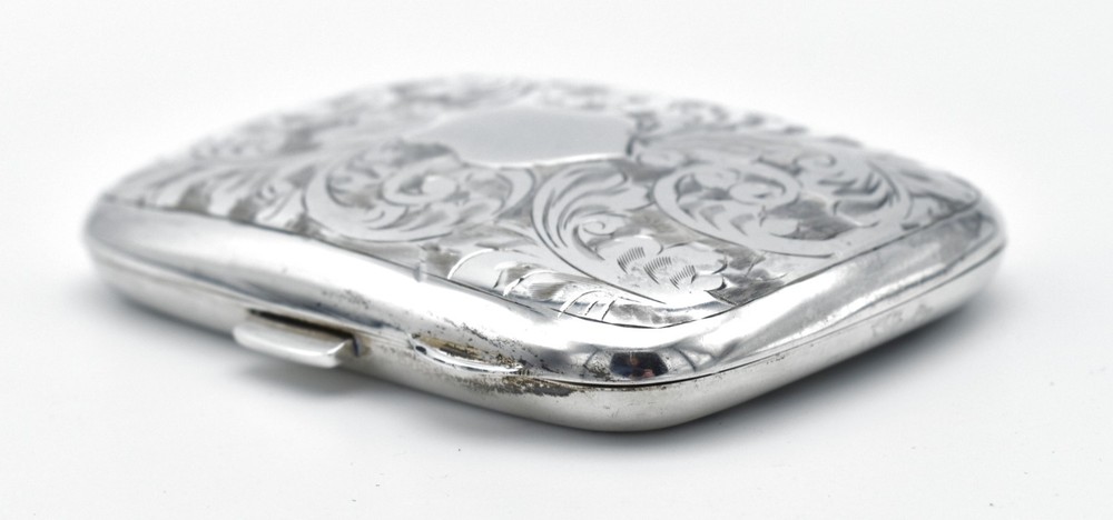 Antique Solid Silver Cigarette Case Pattern Engraved 1922 Acanthus