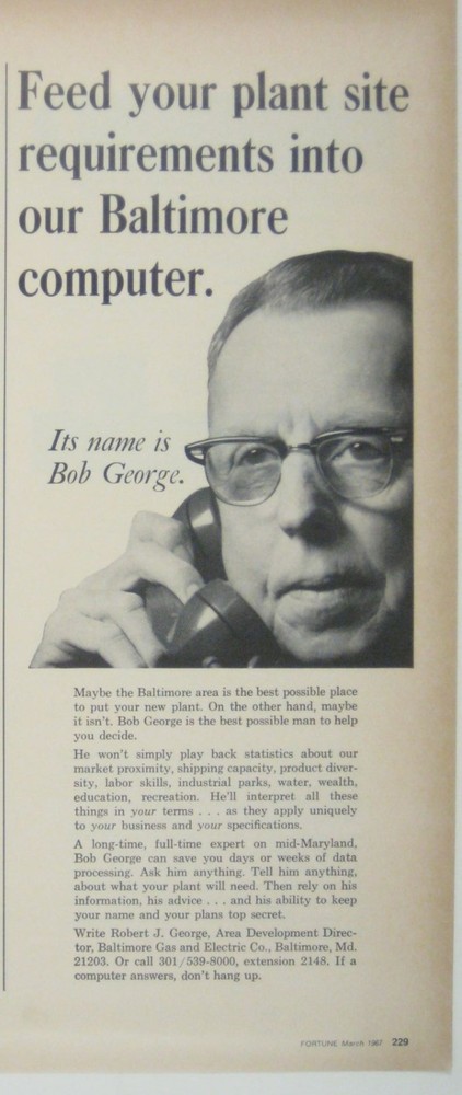 Baltimore Computer Advertisement March 1967 Print MOD